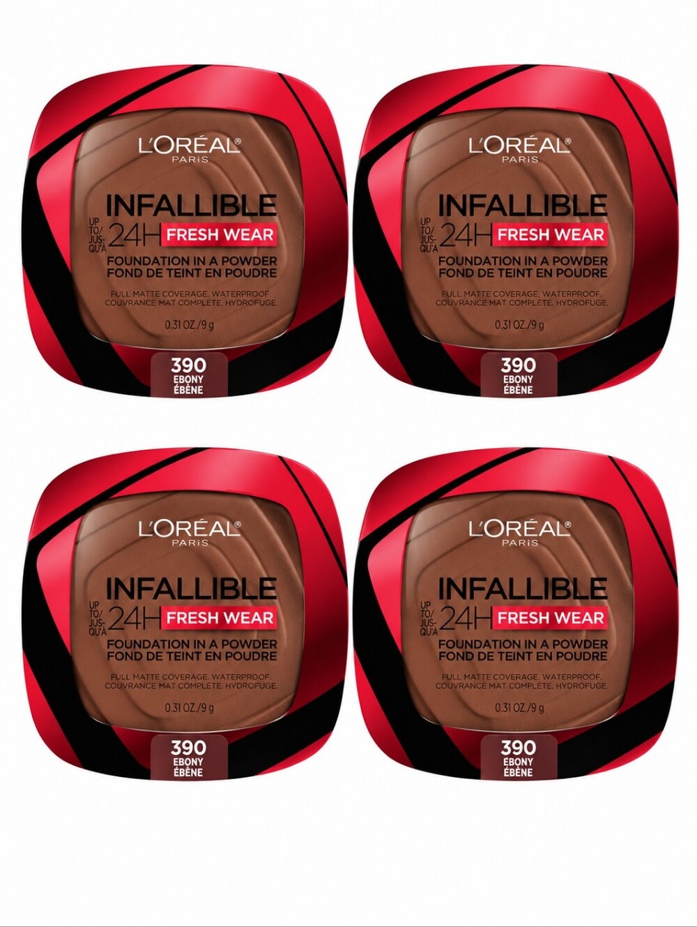 4 x L'Oreal Paris Infallible Fresh Wear Foundation in A Powder, 390 Ebony